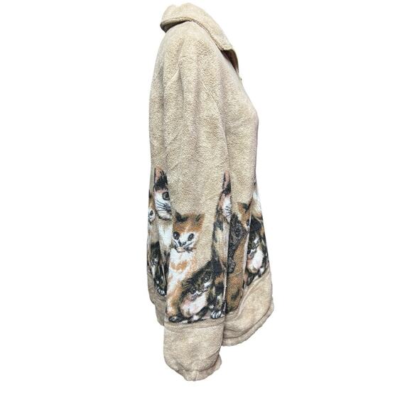 Vintage Blair Cats Kittens Jacket Coat Fleece Zip Women’s Sz M Brown Tan - Picture 3 of 10